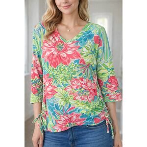 Caribbean Joe Tropical Floral Ruched Side Top Plus Size 2X Resort